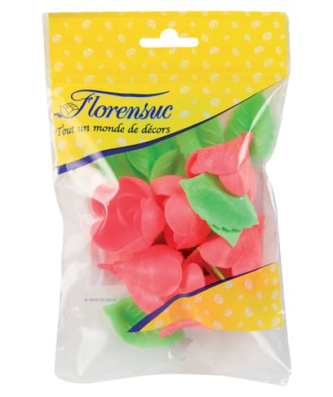 Roses rouges avec feuilles (x 6)