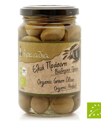 Olives vertes bio en saumure de Grèce Arcadie en bocal 355/215 g - Eliamed