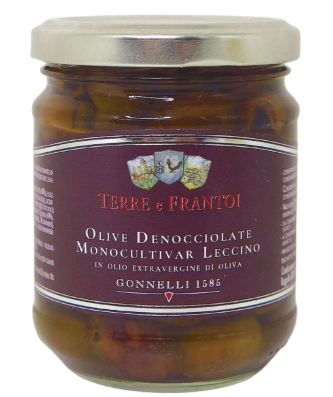 Olives dénoyautées Leccino à l'huile d'olive extra vierge Pot de 180 g - Gonnelli 1585