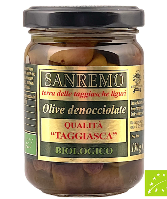 Olives Taggiasca biologiques dénoyautées à l'huile d'olive extra vierge Pot de 130 g - Bio Mediterranea