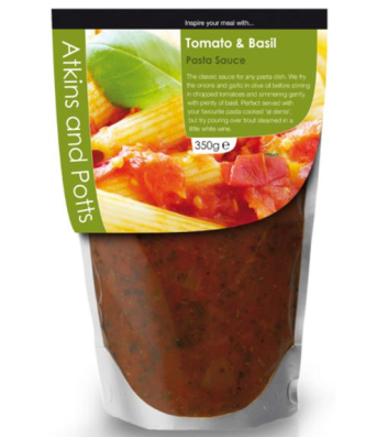 Atkins & Potts Sauce Tomate et Basilic pour Pâtes Sans Gluten, Vegan 350g