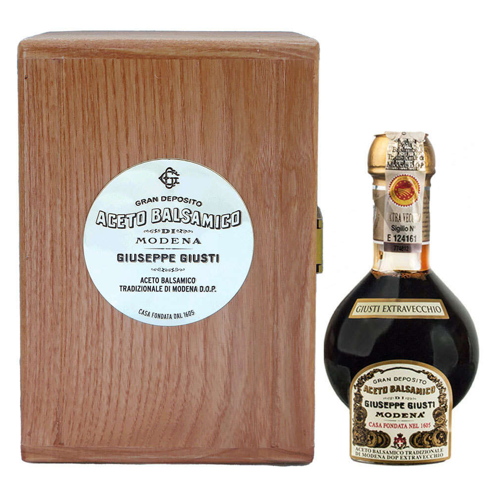 Extravecchio traditionnel min. 25 Jahre 100ml Vinaigre Balsamique de Modène AOP en noble Holzbox Giusti
