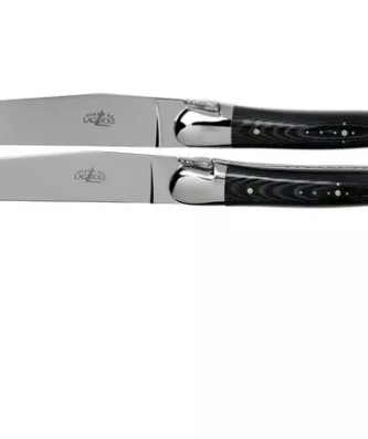Forge de Laguiole T22MINTCNOI set de 2 couteaux steak micarta noir brillant