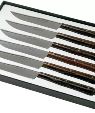 Ensemble de 6 couteaux à steak Nontron Traditionnel bois de frêne, T6OFFRD