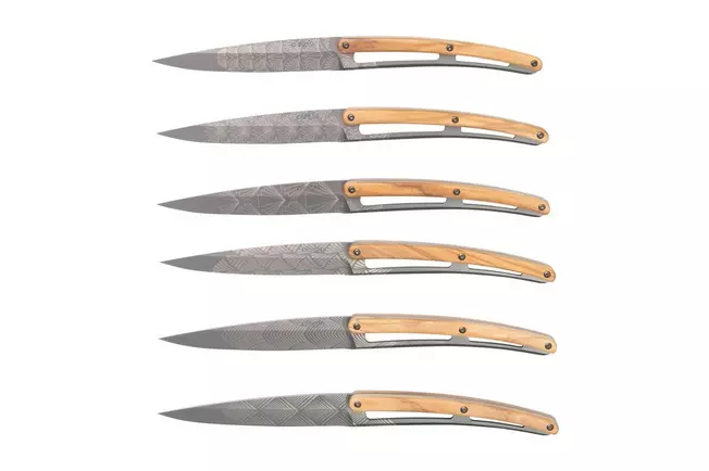 Deejo Art Deco 6FB000101 bois d'olivier, set de 6 couteaux à steak