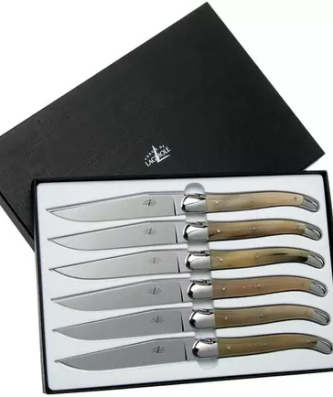 Forge de Laguiole, T62MINB, set de couteaux à steak, pointe de corne