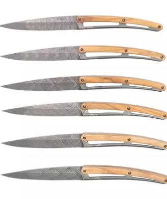 Deejo Art Deco 6FB000101 bois d'olivier, set de 6 couteaux à steak