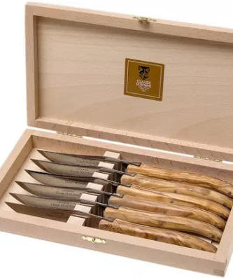 Claude Dozorme Laguiole 6 pièces Couteaux à steak sans mitre, Olivier