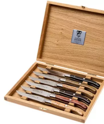 Claude Dozorme Laguiole Coffret 6 couteaux à steak, différentes essences de bois