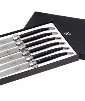 Forge de Laguiole, T62MINTCNOI, set de couteaux à steak en micarta