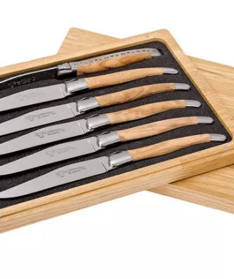 Coffret de couteaux à steak Laguiole en Aubrac 6 pièces bois d'olivier