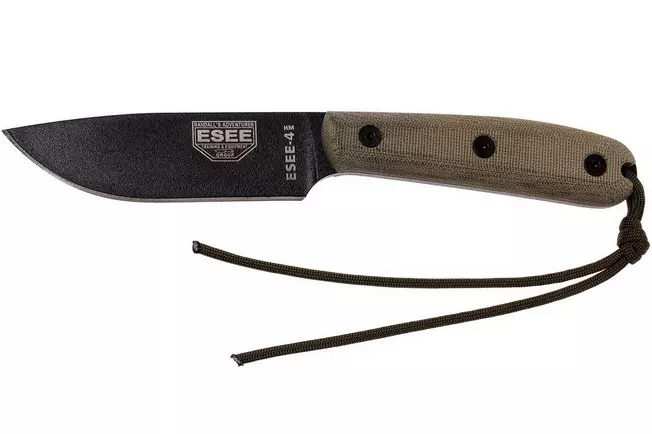 Couteau de bushcraft ESEE Model 4HM Modified Handle, étui en cuir