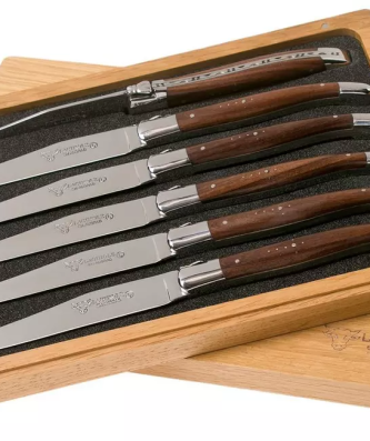 Laguiole en Aubrac Morado 62C99MORIH Coffret 6 couteaux steak violet coeur