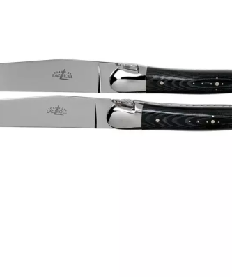 Forge de Laguiole T22MINTCNOI set de 2 couteaux steak micarta noir brillant