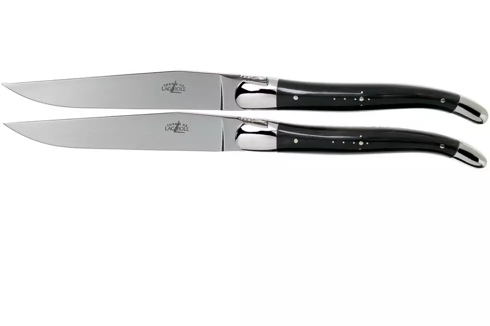 Forge de Laguiole T22MINBF corne polie set de 2 couteaux à steak