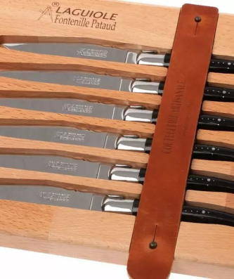 6 couteaux à steak pointe de corne noire Fontenille Pataud