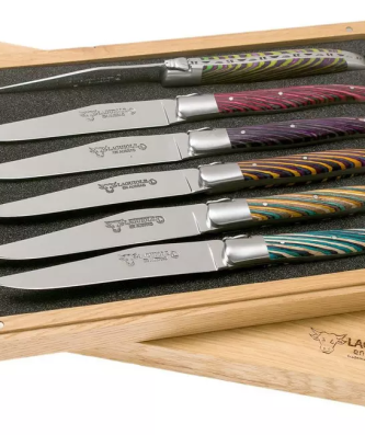 Laguiole en Aubrac Samba 62C99SADIH Coffret 6 couteaux steak bois de samba coloré