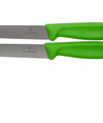 Victorinox SwissClassic couteaux à légumes dentelés/lisses vert 10 cm, lot de 2, VT6-7796-L4B