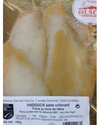 Haddock fumé sans colorant plaque traiteur 100g