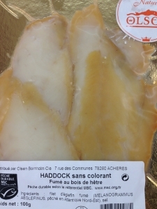 Haddock fumé sans colorant plaque traiteur 100g