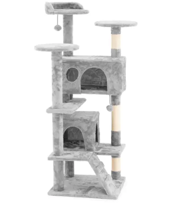 Arbre à chat - Gris clair - 2 balles incluses - 49 x 49 x 137 cm