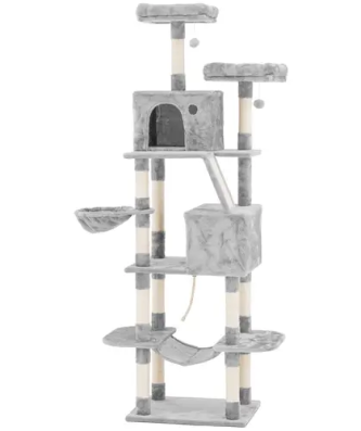 Arbre à chat - Gris clair - incl. 2 balles et hamac - 60 x 50 x 206 cm