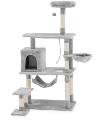 Arbre à chat - Gris clair - 2 hamacs et balle - 74.5 x 73 x 158 cm