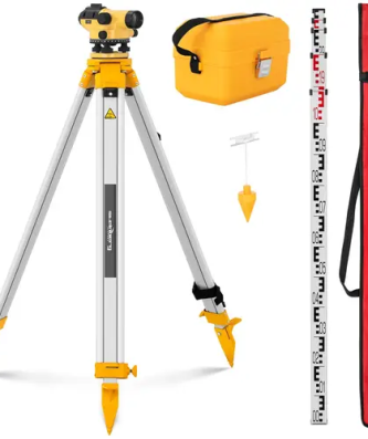 Niveau de chantier avec trépied et mire - Grossissement 32x - Objectif 38 mm - Écart 1 mm - Compensateur à amortissement magnétique