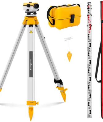 Niveau de chantier avec trépied et mire - Grossissement 32x - Objectif 40 mm - Écart 1 mm - Compensateur à amortissement pneumatique