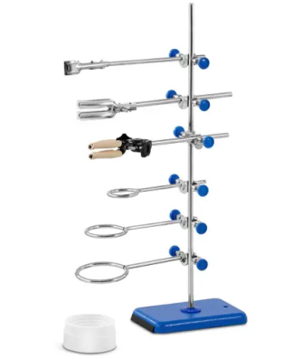 Support de laboratoire - Avec pince à burette, 2 pinces et 3 anneaux