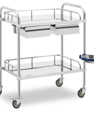 Chariot médical - acier inoxydable - 2 tablettes de 55 x 37 x 13 cm - 2 tiroirs - 20 kg