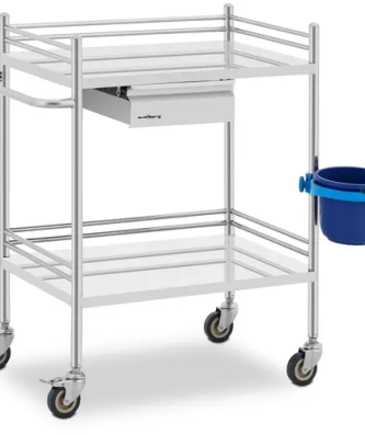 Chariot médical - acier inoxydable - 2 tablettes de 60 x 40 x 12,5 cm - 1 tiroir - 40 kg