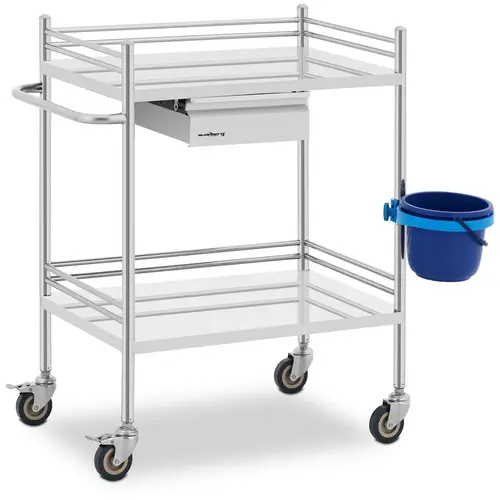 Chariot médical - acier inoxydable - 2 tablettes de 60 x 40 x 12,5 cm - 1 tiroir - 40 kg