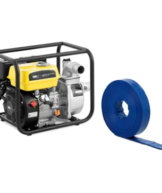 Pompe à eau - 6,5 Ch / 3600 tr/min - avec tuyau plat - 2 pouces - 50 m - 0-6 bar