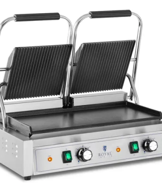 Machine à panini double - Rainurée + Lisse - Royal Catering - 3,600 W