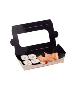 Barquette carton kraft ingraissable avec fenêtre 480 ml - par 400