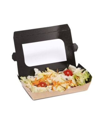 Barquette carton kraft ingraissable avec fenêtre 730 ml - par 300