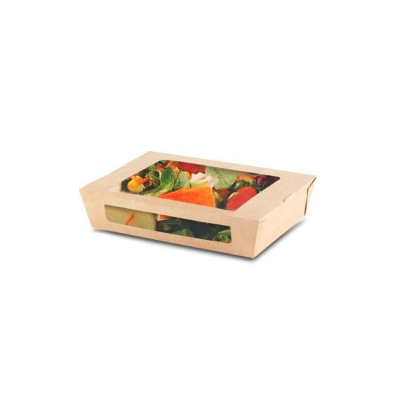 Barquette kraft brun biodĂ©gradable 1200 ml avec fenĂȘtre PLA - par 200