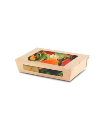 Barquette kraft brun biodégradable 1200 ml avec fenêtre PLA - par 200