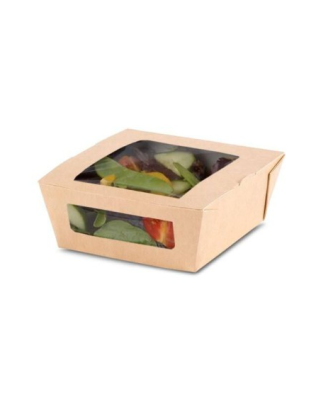 Barquette kraft brun biodégradable 450 ml avec fenêtre PLA - par 200