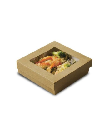Barquette kraft brun ingraissable avec fenêtre 750 ml - par 60