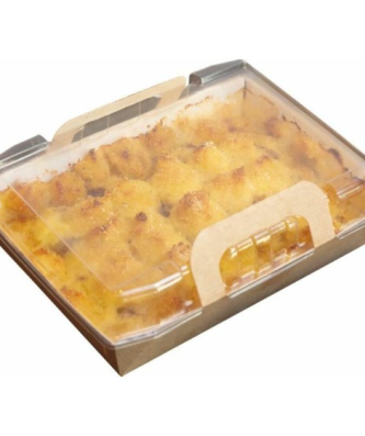 Barquette kraft ingraissable avec poignées et couvercle 500ml - par 25