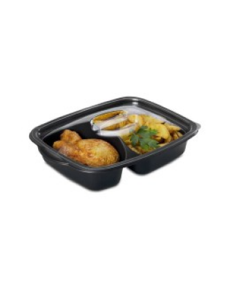 Barquette plastique 2 compartiments noire Marmipack 900 ml avec couvercle indépendant - par 200