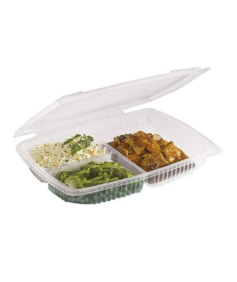 Barquette plastique 3 compartiments avec couvercle Ondipack 1350 ml - par 100