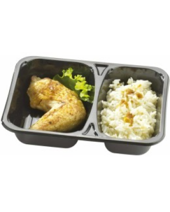 Barquette plastique CPET 2 compartiment noire scellable 1050 ml - par 320