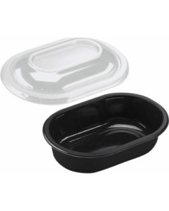Barquette plastique CPET noire avec couvercle spécial four 540 ml - par 30
