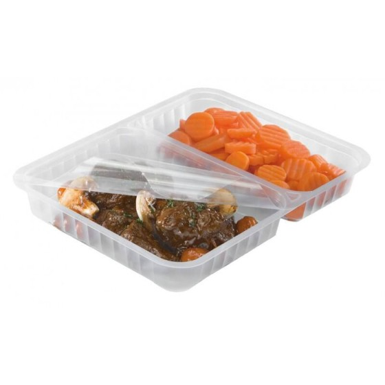 Barquette plastique transparente 2 compartiments scellable Alphacel 900 ml - par 450