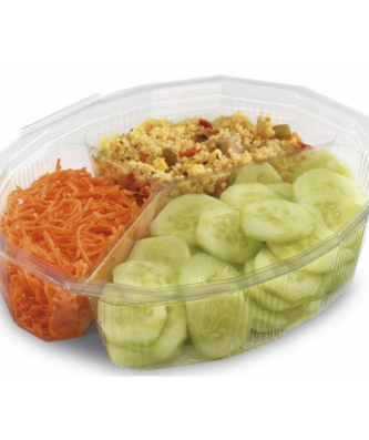 Barquette plastique transparente 3 compartiments à couvercle Multipack 1050 ml - par 250