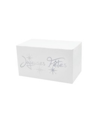 Boîte à bûche "Joyeuses Fêtes" blanche 17 x 11 x 11 cm - par 25