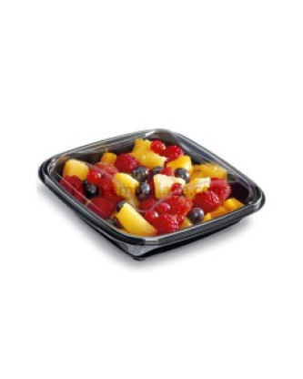 Boîte à salade plastique noire avec couvercle Crudipack 750 ml - par 70